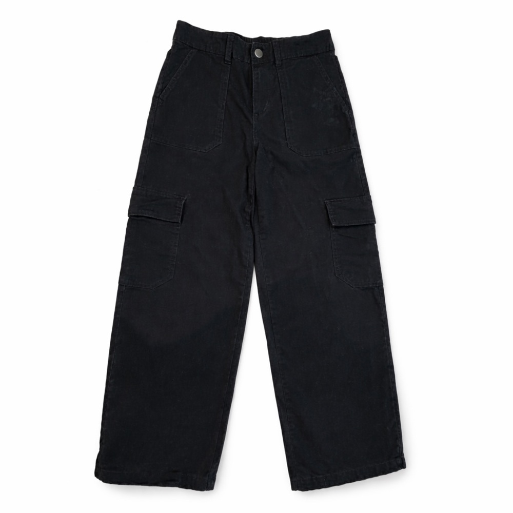 Black Cargo Pants Wide Leg High Waist Streetwear Minimalist Women Size S
